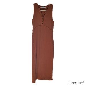 FP Beach Dress L Large Sleeveless Brown Ribbed
